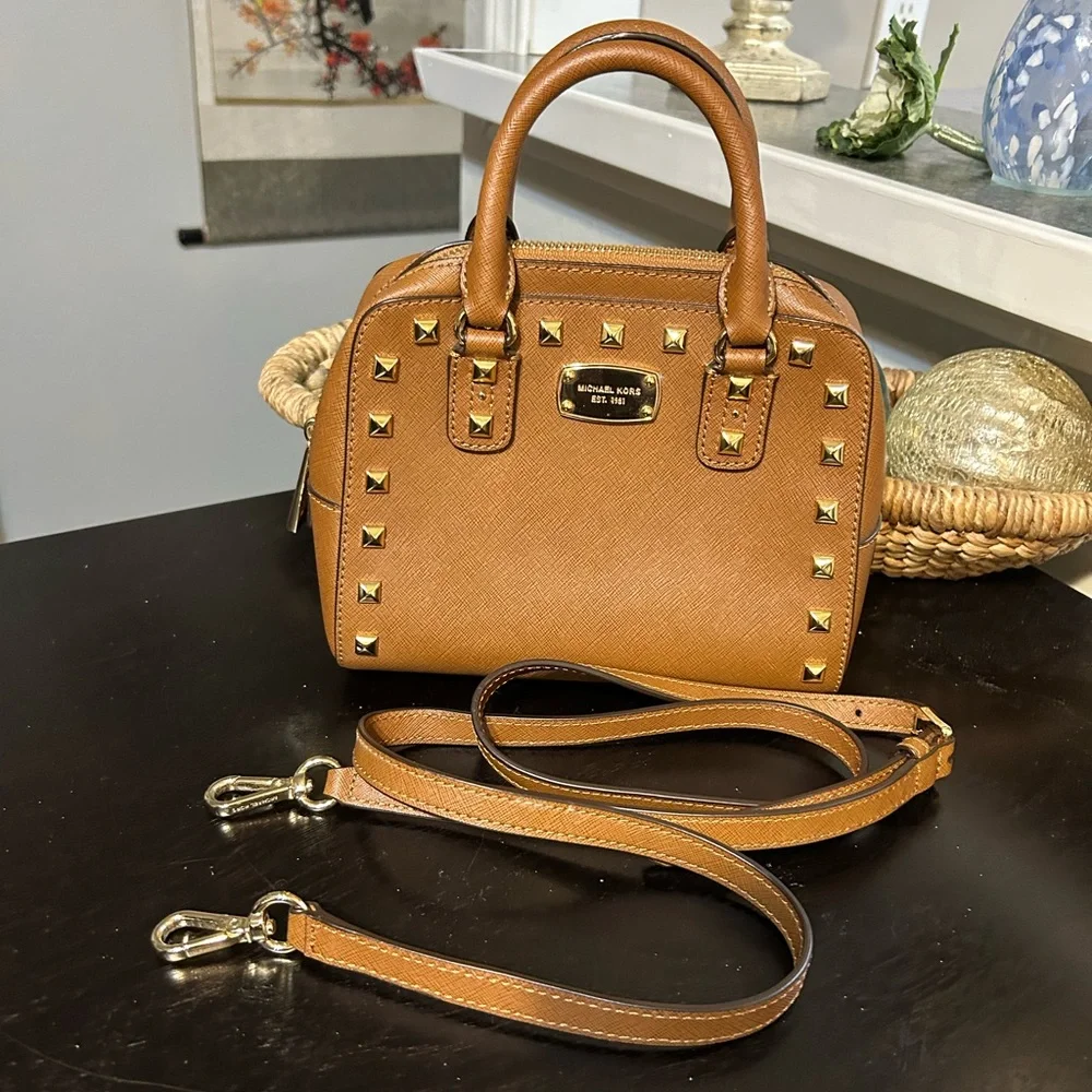 Michael Kors Brown Gold studded Mini Crossbody bag